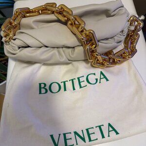 Bottega Veneta Calfskin The Pouch Chain (Color: Plaster/Ivory)